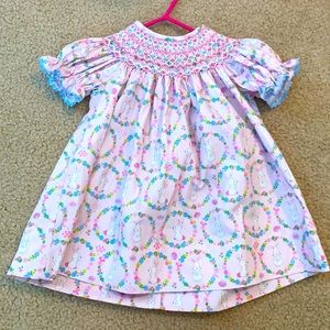 Anavini Hand Smocked  Easter Dress Size 6M color: Pink with multicolored floral